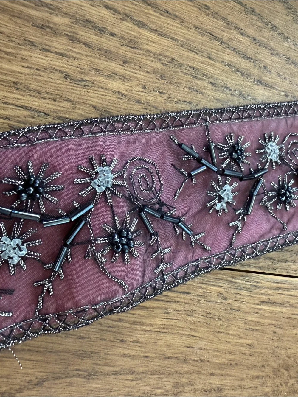 Embroidered and beaded whimsical fairy core Pink Sash Belt with Silver Ring